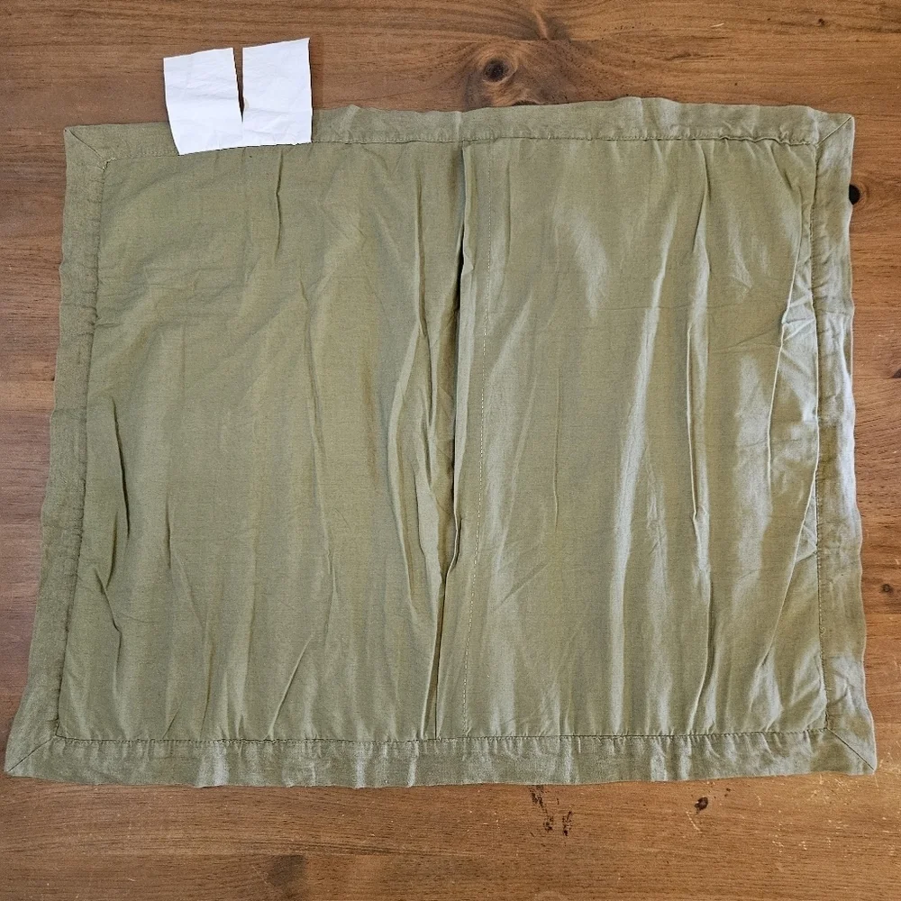 West Elm European Flax Linen Quilted Linework Sham Standard Queen Olive